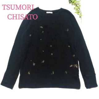 ツモリチサト(TSUMORI CHISATO)のツモリチサト　長袖トレーナー　ブラック 　星柄　ストレッチスウェット　サイズ2(トレーナー/スウェット)