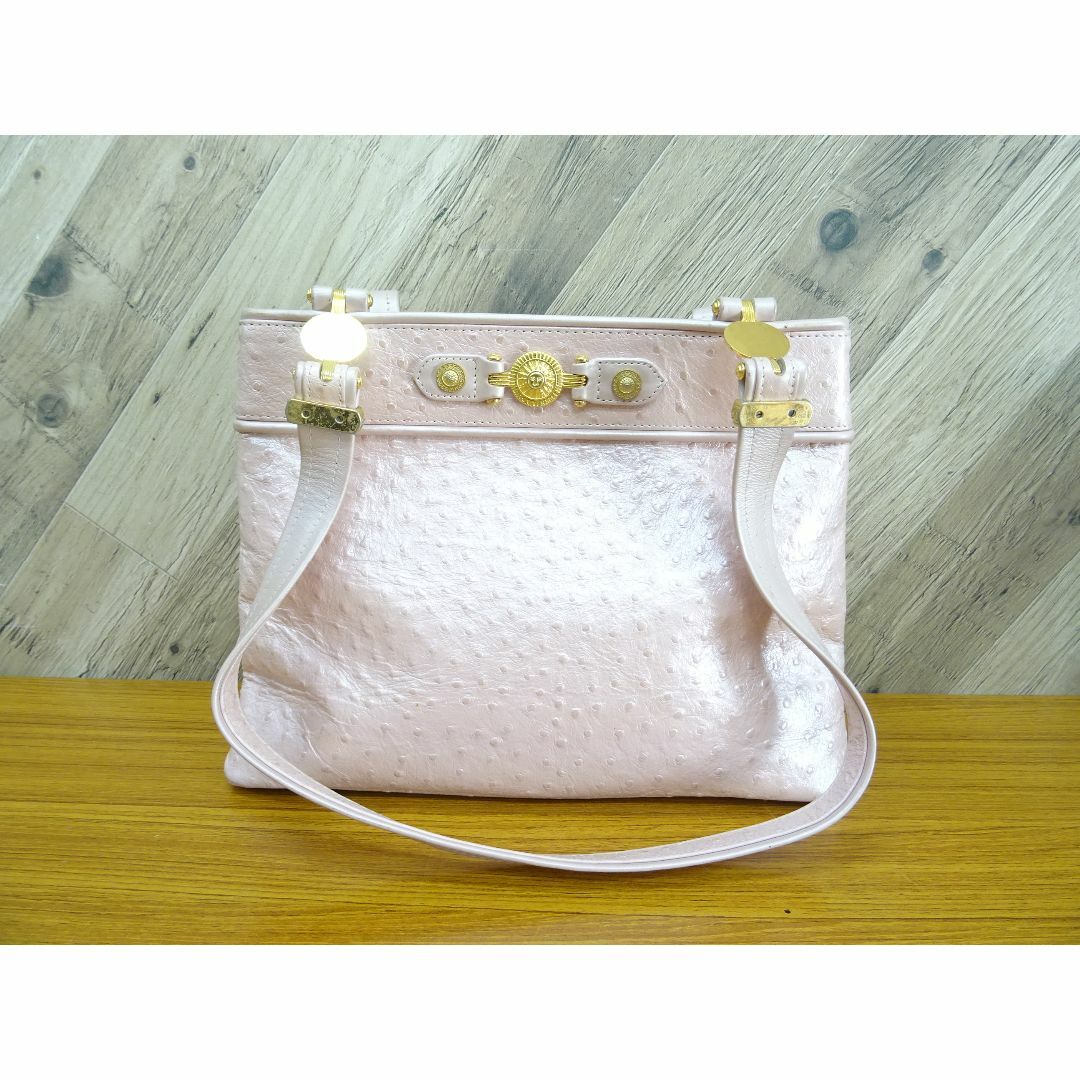 Gianni Versace - K船004/  ヴェルサーチ オーストリッチ レザー ハンドバッグ ピンク系