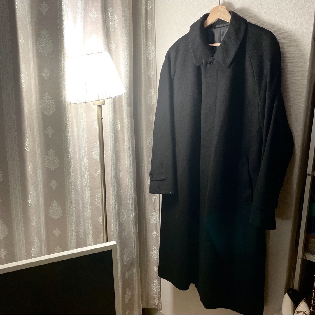【カシミヤ混 アンゴラ混】ステッチが可愛いコクーンコート 大きいサイズ ブラック レディースのジャケット/アウター(ロングコート)の商品写真