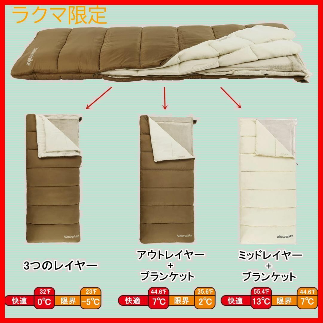 ラクマ限定　Naturehike シュラフ 寝袋 封筒型 -5～13℃ 暖かい