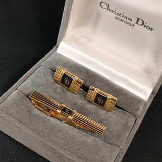 クリスチャンディオール(Christian Dior)の【極美品】Dior　ディオール　カフス・タイピンセット　ゴールド ブラック　CD(ネクタイピン)