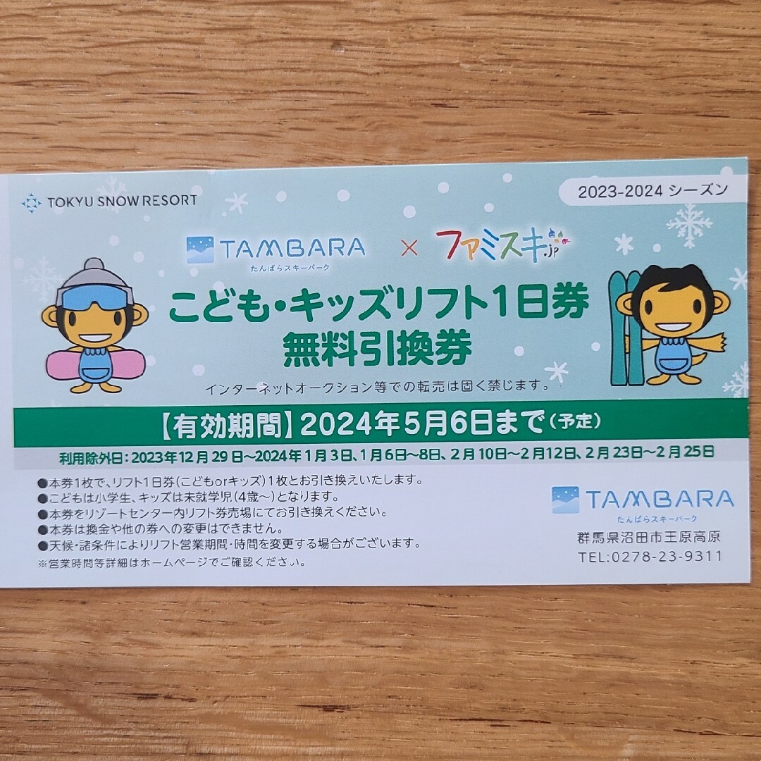 たんばらスキーパーク　子供用リフト券1枚 チケットの施設利用券(スキー場)の商品写真