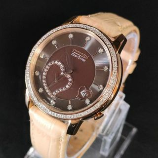 シチズン(CITIZEN)の美品【稼働品】CITIZENシチズン　ダイヤ　ブラウン　ハート　レザー　ソーラー(腕時計)