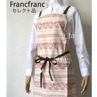 フランフラン(Francfranc)のフランフラン　エプロン　花柄刺繍プリント　レッド　francfrancレディース(その他)