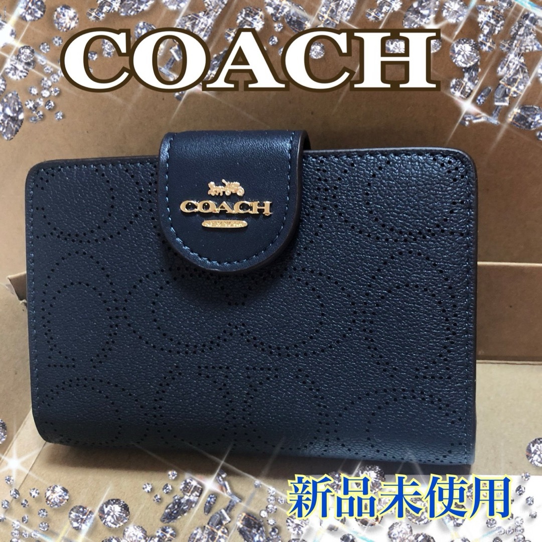 返品?交換対象商品】 【新品未使用】COACH 二つ折り財布 ネイビー