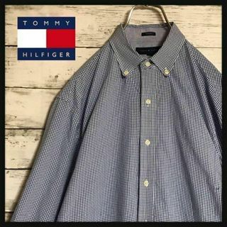 トミーヒルフィガー(TOMMY HILFIGER)の【人気Ｌサイズ】トミーヒルフィガー☆シンプルチェックシャツ　ブルー　A303(シャツ)