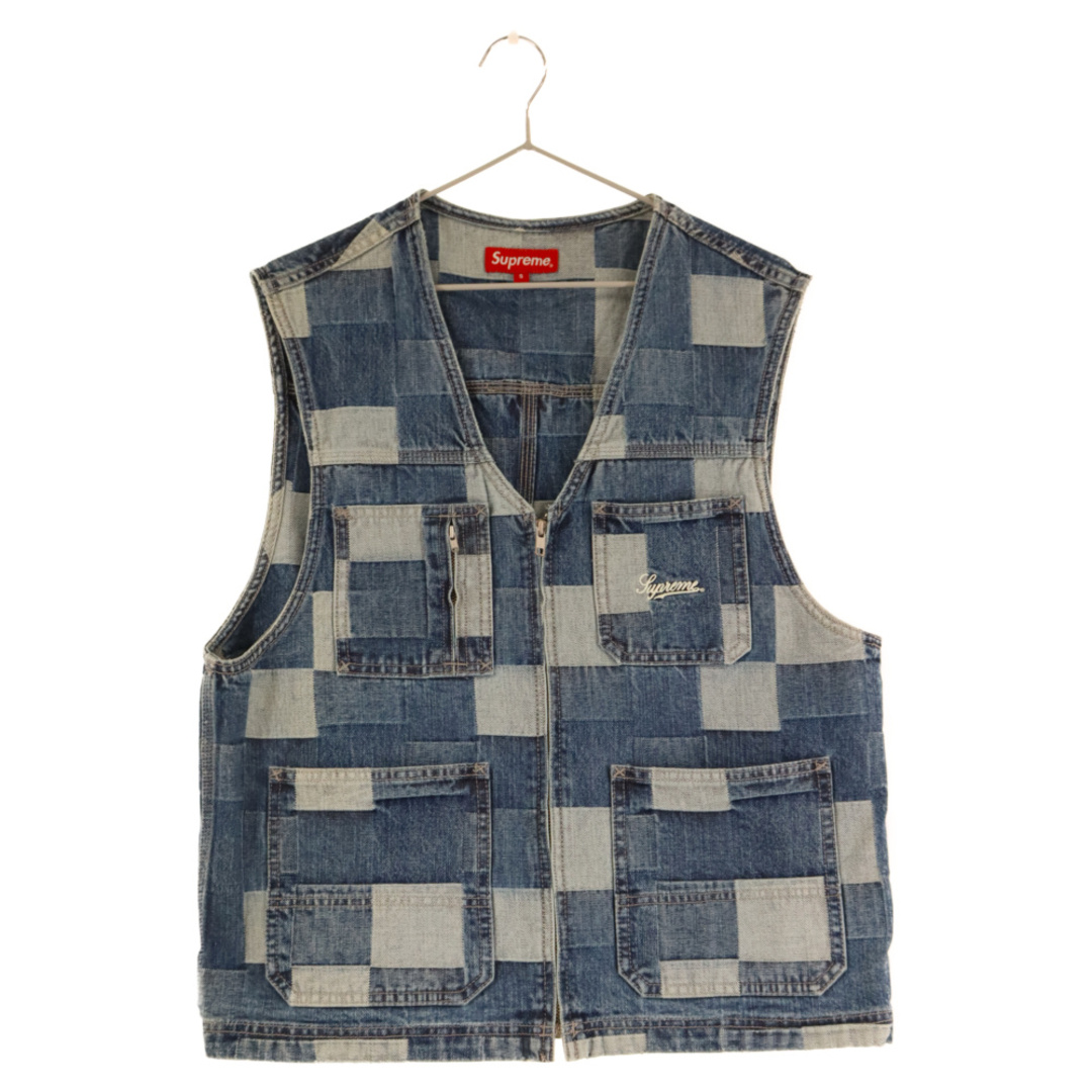 SUPREME シュプリーム 21SS Patched Denim Vest パッチワークデニム ジップアップ ベスト インディゴ52センチ肩幅