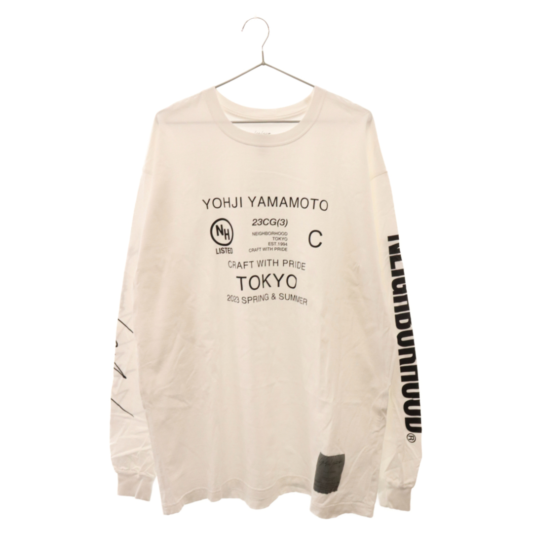 555センチ袖丈NEIGHBORHOOD ネイバーフッド ×YOHJI YAMAMOTO YN CREW NECK LS プリントカットソー 長袖Tシャツ ホワイト ヨウジ ヤマモト HZ-T63-288