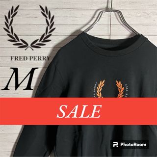 フレッドペリー(FRED PERRY)の【希少デザイン】フレッドペリー センタービッグロゴ刺繍 スウェット ブラック M(スウェット)