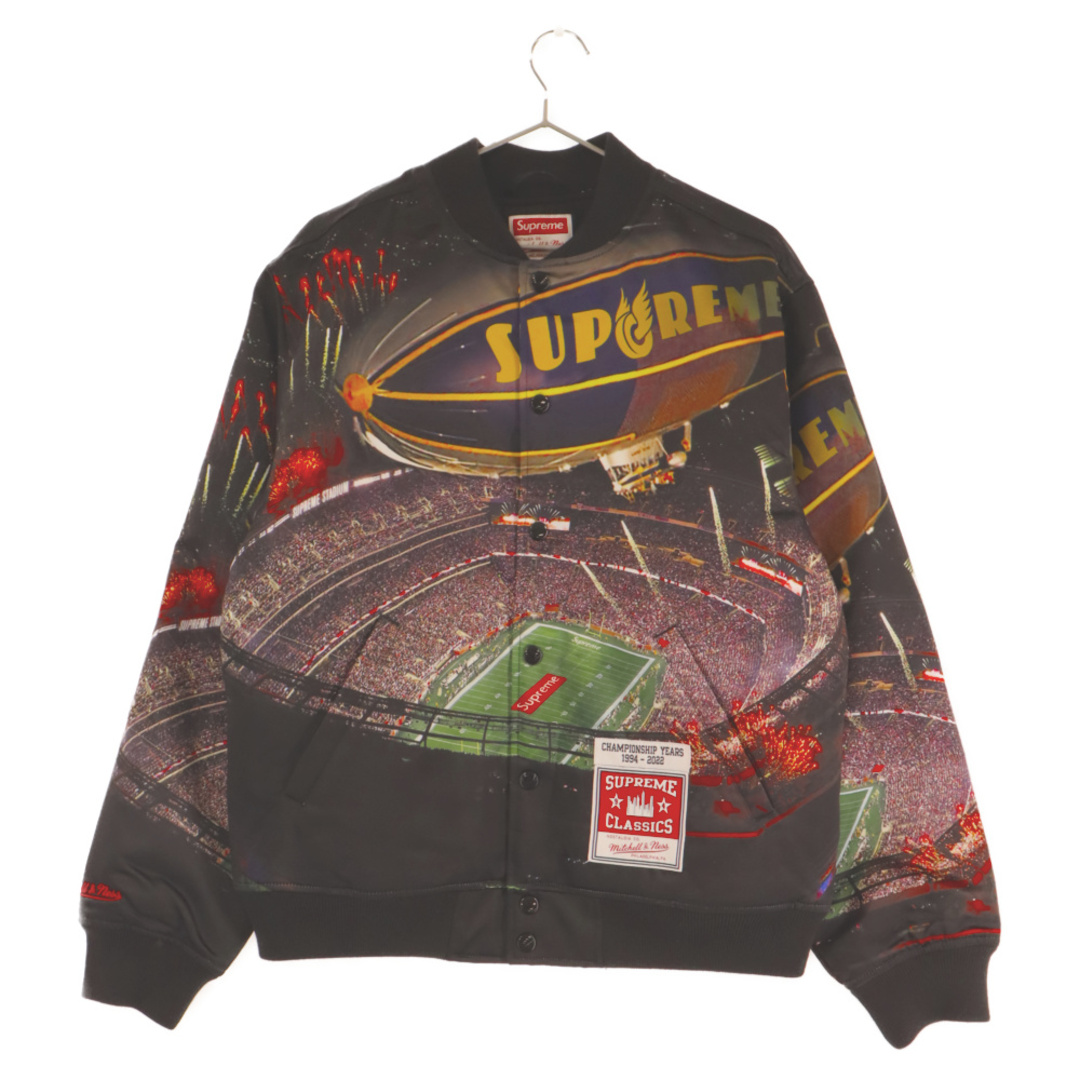 SUPREME シュプリーム 22SS Mitchell & Ness stadium satin varsity jacket ミッチェルアンドネス スタジアムサテンバーシティジャケットブルゾン ブラック57センチ肩幅