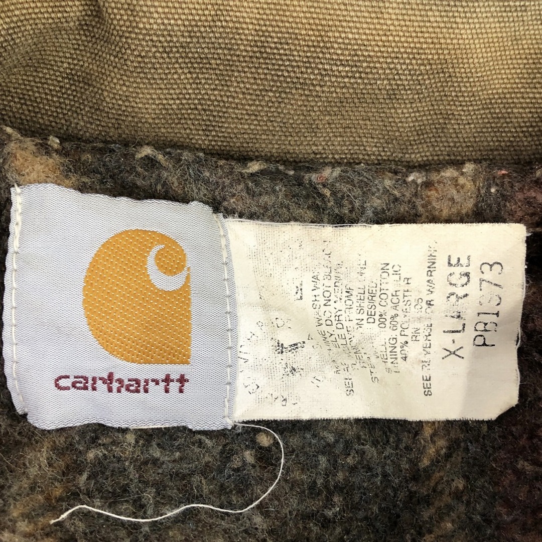 carhartt(カーハート)の90年代 USA製 Carhartt カーハート ダック ジャケット 防寒 カバーオール ウールブランケット ダークブラウン (メンズ XL) 中古 古着 P1839 メンズのジャケット/アウター(その他)の商品写真