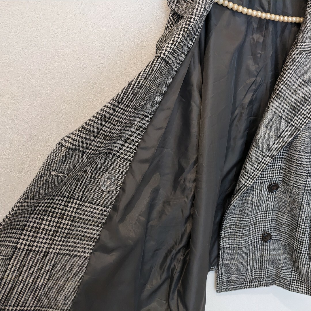 オーバーサイズ　チェック　Pコート　グレー系 レディースのジャケット/アウター(ピーコート)の商品写真