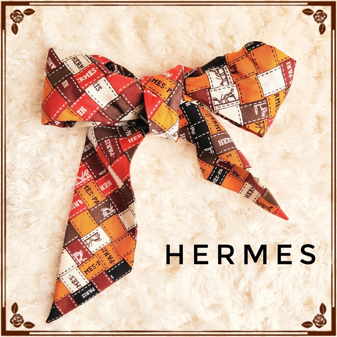 代引き可 美品☆HERMES エルメス シルク100% 総柄 ツイリー スカーフ ...