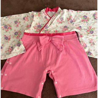 ロンパース  袴　90 小花　正月　節句　ひな祭り　華　可愛い　ぴんく　かわいい(和服/着物)