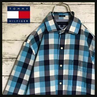 トミーヒルフィガー(TOMMY HILFIGER)の【人気定番】トミーヒルフィガー☆スリムフィットチェックシャツ　ブルー　E138(シャツ)