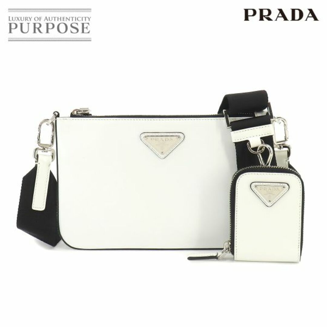 シルバー未使用 展示品 プラダ PRADA SPAZZOLATO ショルダー バッグ レザー ホワイト 2VH129 VLP 90216352