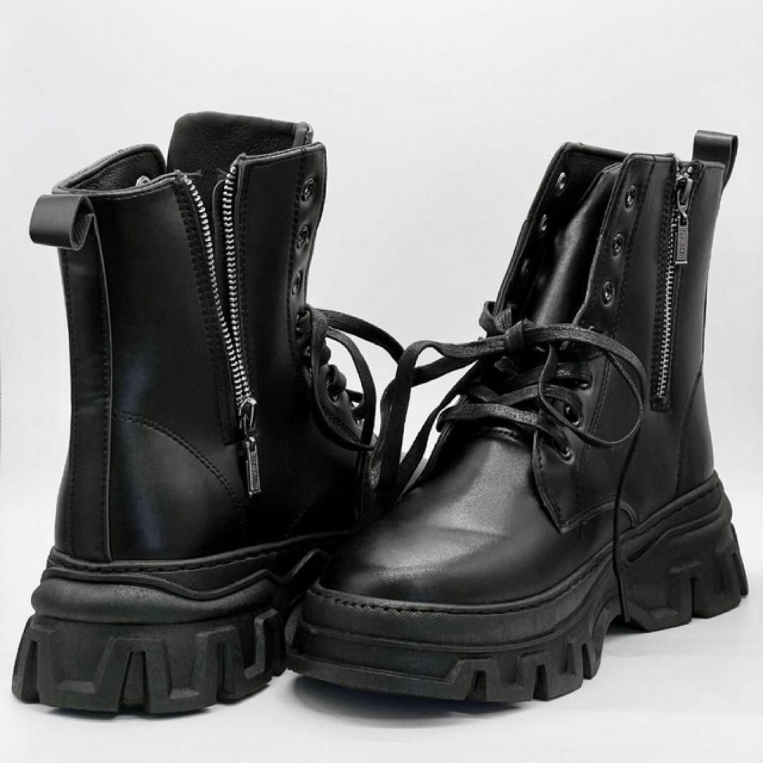 新品 未使用 26.5cm シークレットブーツ 厚底ブーツ 黒 サイドジップ レディースの靴/シューズ(ブーツ)の商品写真