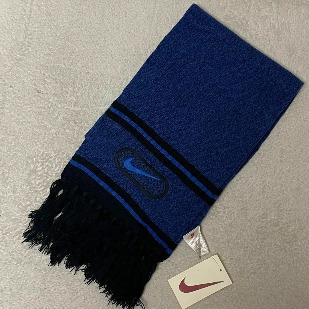 NIKE(ナイキ)の新品(デッド) NIKE ナイキ ニットマフラー ブルー スウッシュ刺繍 90s メンズのファッション小物(マフラー)の商品写真