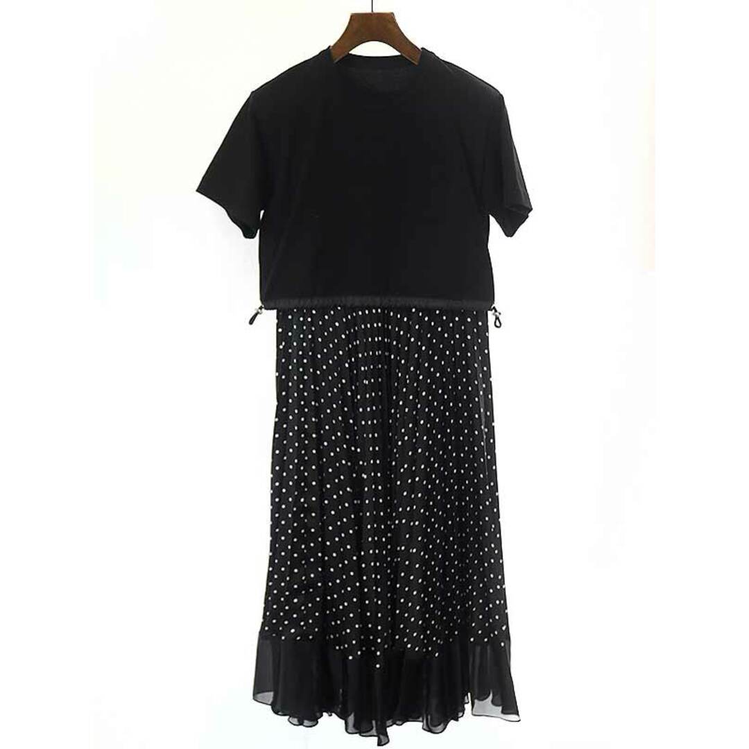 sacai サカイ 23AW Polka Dot Cotton Jersey x Satin Dress コンビドレスワンピース 23-06948 ブラック 1コットン100％別布