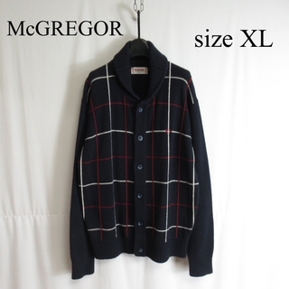 マックレガー(McGREGOR)のMcGREGOR ショールカラー ウール ニット カーディガン チェック柄 XL(カーディガン)