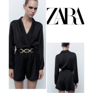 ザラ(ZARA)の新品未使用　ZARA オールインワン　ジャンプスーツ　長袖　ショートパンツ　黒(オールインワン)