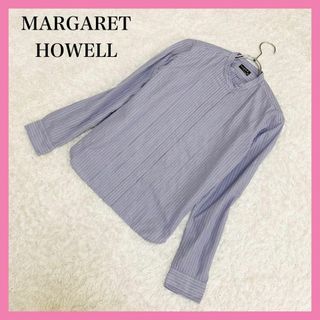 マーガレットハウエル(MARGARET HOWELL)の美品✨マーガレットハウエル 長袖シャツ ストライプ コットン グレー 1(シャツ/ブラウス(長袖/七分))