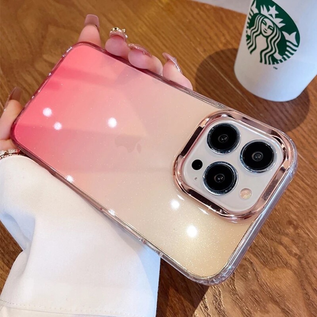 iPhone(アイフォーン)のiPhone15ケース♡グラデーション♡グリッターラメ♡ピンクオレンジ スマホ/家電/カメラのスマホアクセサリー(iPhoneケース)の商品写真