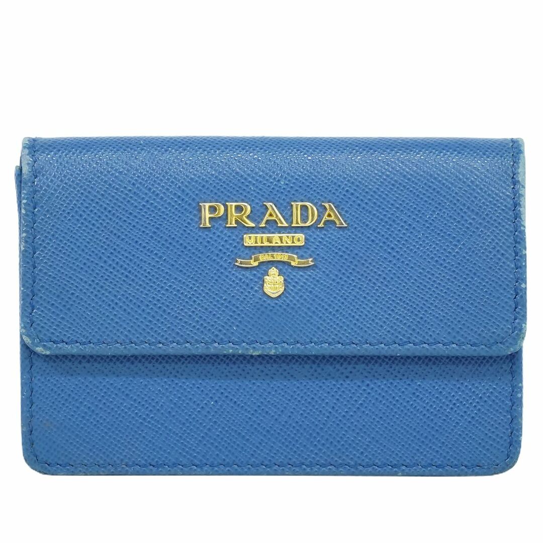 本物 プラダ PRADA SAFIANO サフィアーノ レザー カードケース 名刺入れ ブルー 雑貨小物レディース