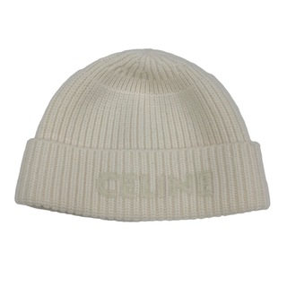 セリーヌ CELINE ニットキャップ ニット帽 帽子 ロゴ ウール ホワイト ユニセックス