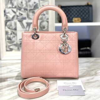 クリスチャンディオール(Christian Dior)の美品☆　レディディオール　ラムスキン　ピンク　カナージュ　2way　ハンドバッグ(ハンドバッグ)