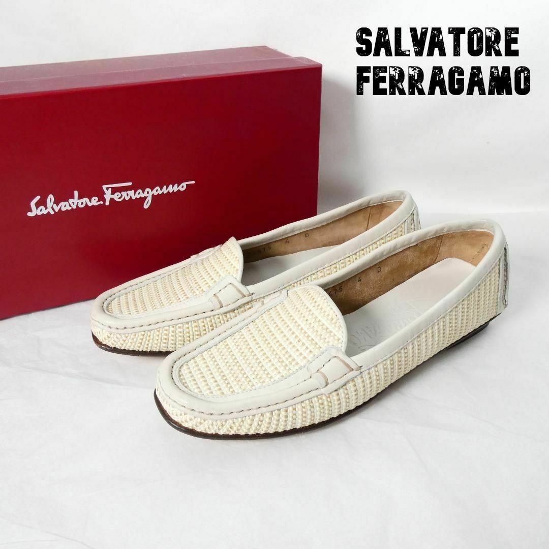 235㎝最大幅未使用 Salvatore Ferragamo レザー ラウンドトゥ ローファー