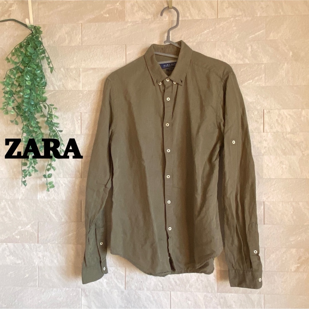 ZARA(ザラ)のZARA メンズシャツ　ブラウス　カーキー　袖ロールアップ メンズのトップス(シャツ)の商品写真