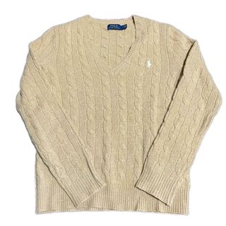 ポロラルフローレン(POLO RALPH LAUREN)のラルフローレン　ケーブルニット　レディース　Ｖネック　ベージュ　白ポニー　S(ニット/セーター)