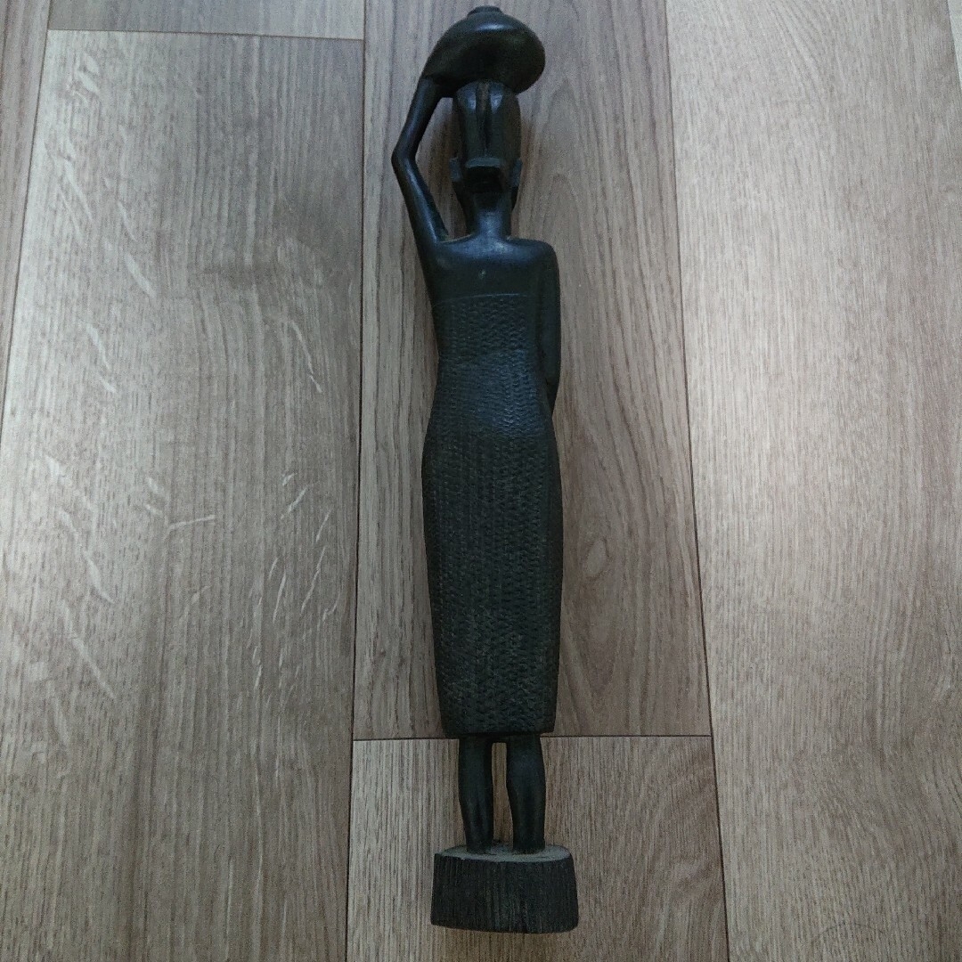 木彫 アフリカ タンザニア マコンデ彫刻 民族 女性 民族美術 置物 像 H38 エンタメ/ホビーの美術品/アンティーク(彫刻/オブジェ)の商品写真