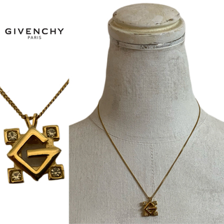 ジバンシィ(GIVENCHY)のGIVENCHY VINTAGE 80s Gロゴ ストーン装飾チェーンネックレス(ネックレス)