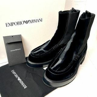 エンポリオアルマーニ(Emporio Armani)の【美品】EMPORIO ARMANI スエード調 ブーツ ブラック 37サイズ(ブーツ)