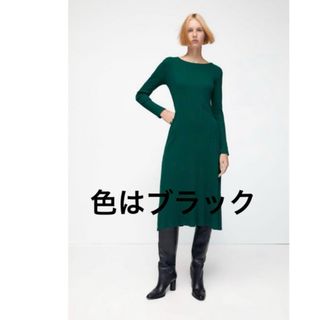 ザラ(ZARA)のZARA  リブミディワンピース Sサイズ　 ブラック(ロングワンピース/マキシワンピース)