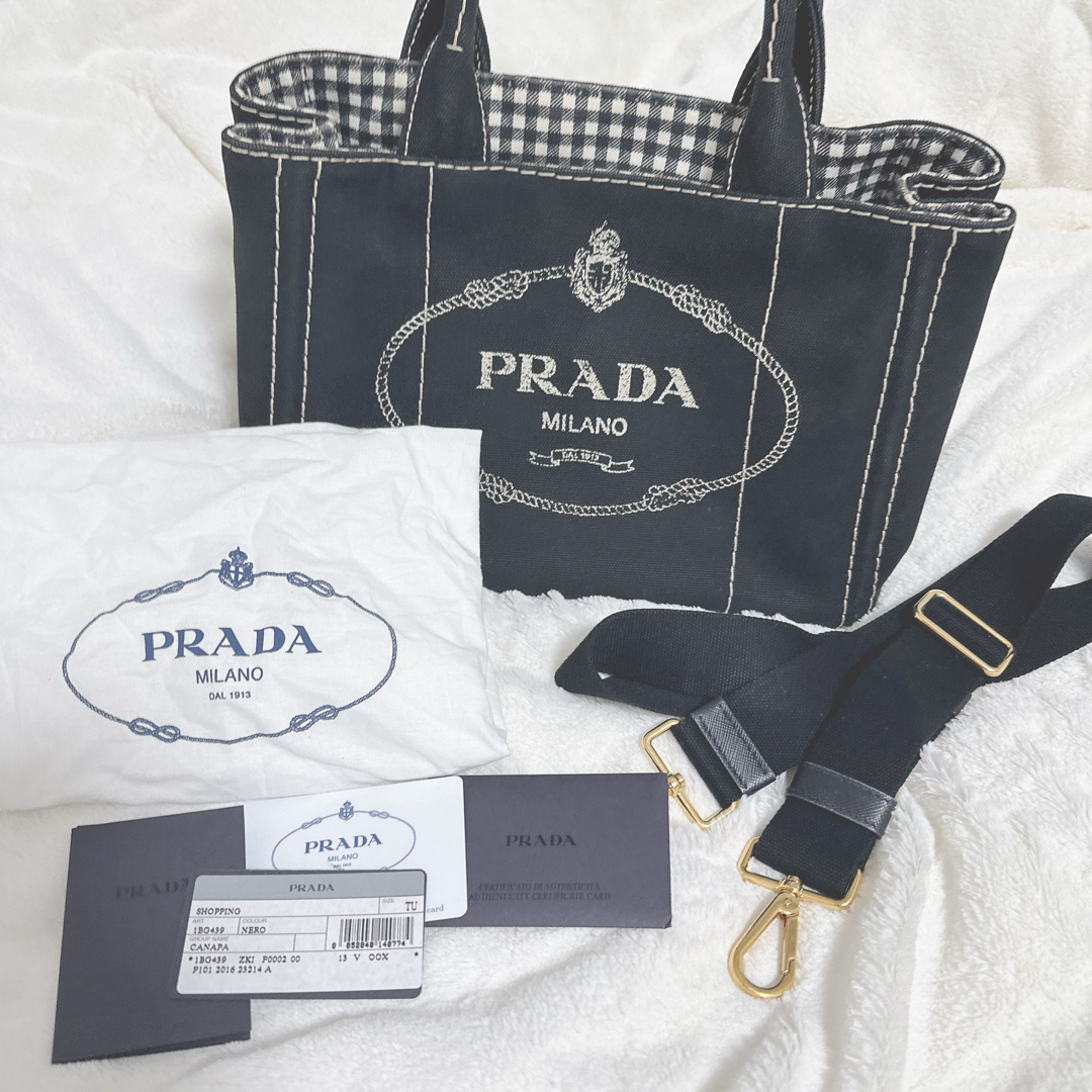 PRADA(プラダ)のPRADA カナパ ギンガムチェック NERO レディースのバッグ(ハンドバッグ)の商品写真