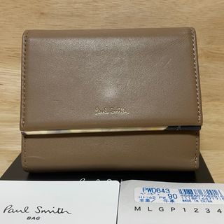 新品 ポールスミス PAULSMITH 折り財布 羊革 牛革 ベージュ トリム