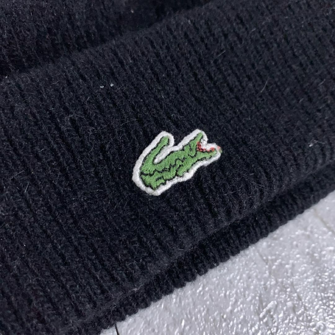 LACOSTE(ラコステ)のLACOSTE ラコステ アンゴラ混 ケーブル編み ポンポン ニット帽 ブラック メンズの帽子(ニット帽/ビーニー)の商品写真