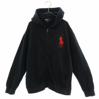 ポロラルフローレン(POLO RALPH LAUREN)のポロラルフローレン ロゴ刺繍 長袖 スウェット ジップパーカー 170 ブラック Polo Ralph Lauren 裏起毛 キッズ 古着 【231211】(その他)