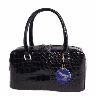 クロコダイル(Crocodile)の美品 クロコダイル CROCODILE JRA バッグ ハンドバッグ トートバッグ シャイニークロコ ワニ革 カバン レディース ブラック(ハンドバッグ)