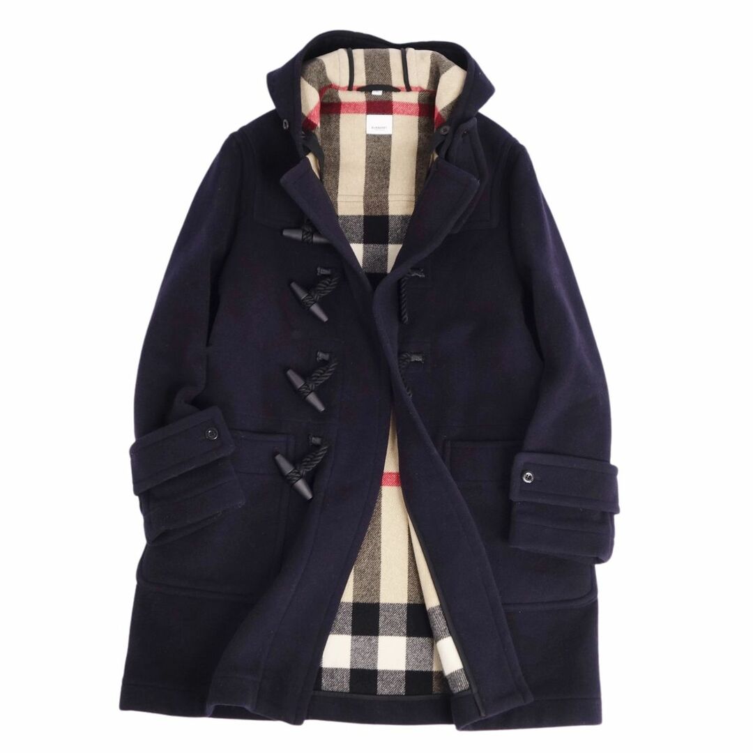 極美品 バーバリー BURBERRY コート ダッフルコート フーディー 裏チェック ウール アウター メンズ 52(L相当) ネイビー