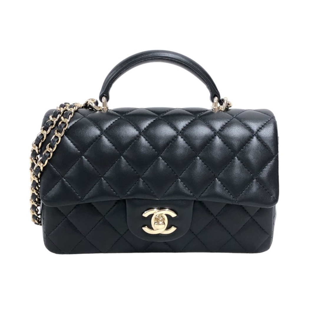 約6cmショルダーシャネル CHANEL ミニマトラッセ トップハンドル AS2431 ブラック ゴールド金具 ラムスキン レディース ショルダーバッグ