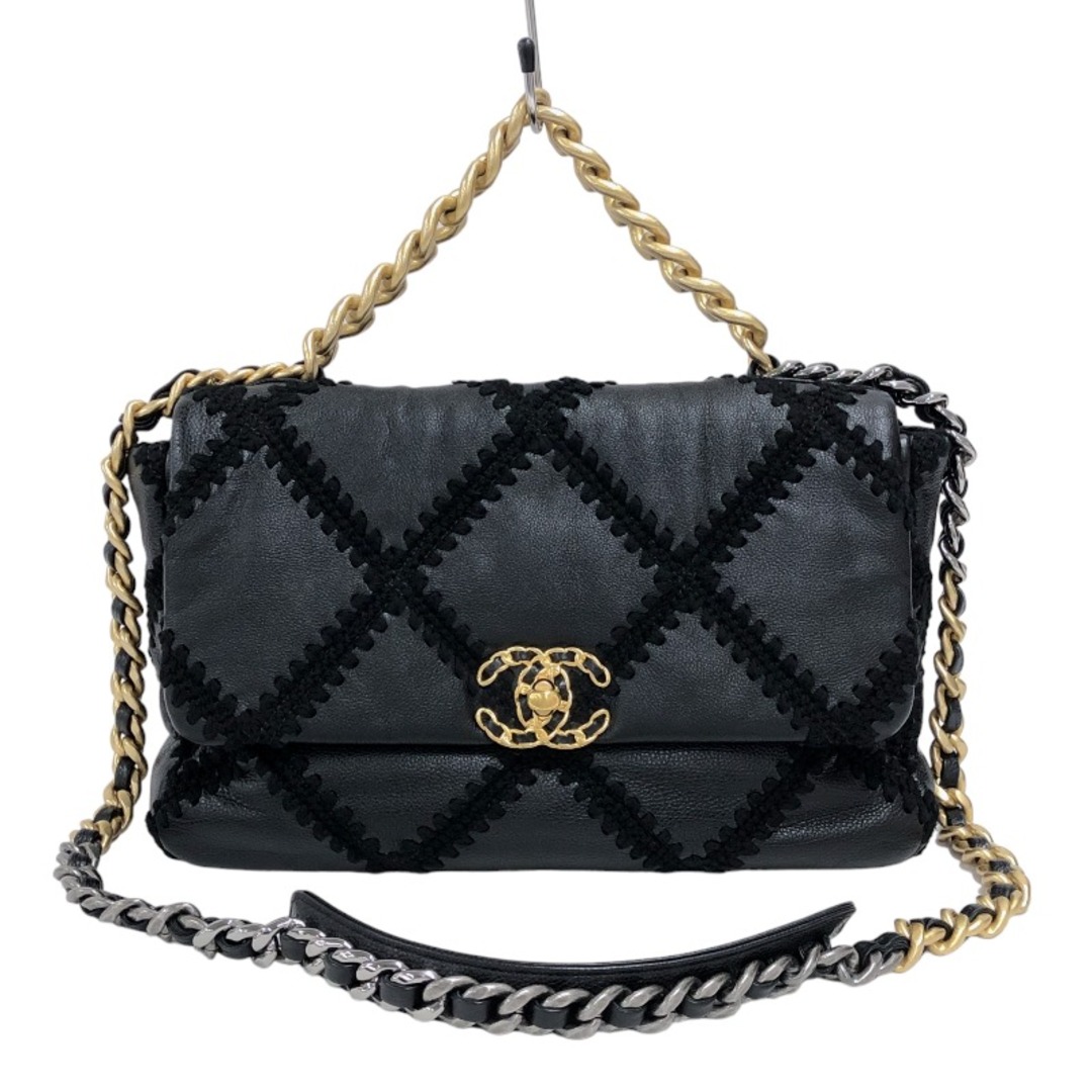 シャネル CHANEL CHANEL19 ラージフラップ AS1161 30番台 ブラック ゴールド・シルバー金具 ラムスキン レディース ショルダーバッグマグネット式ポケットx1内側