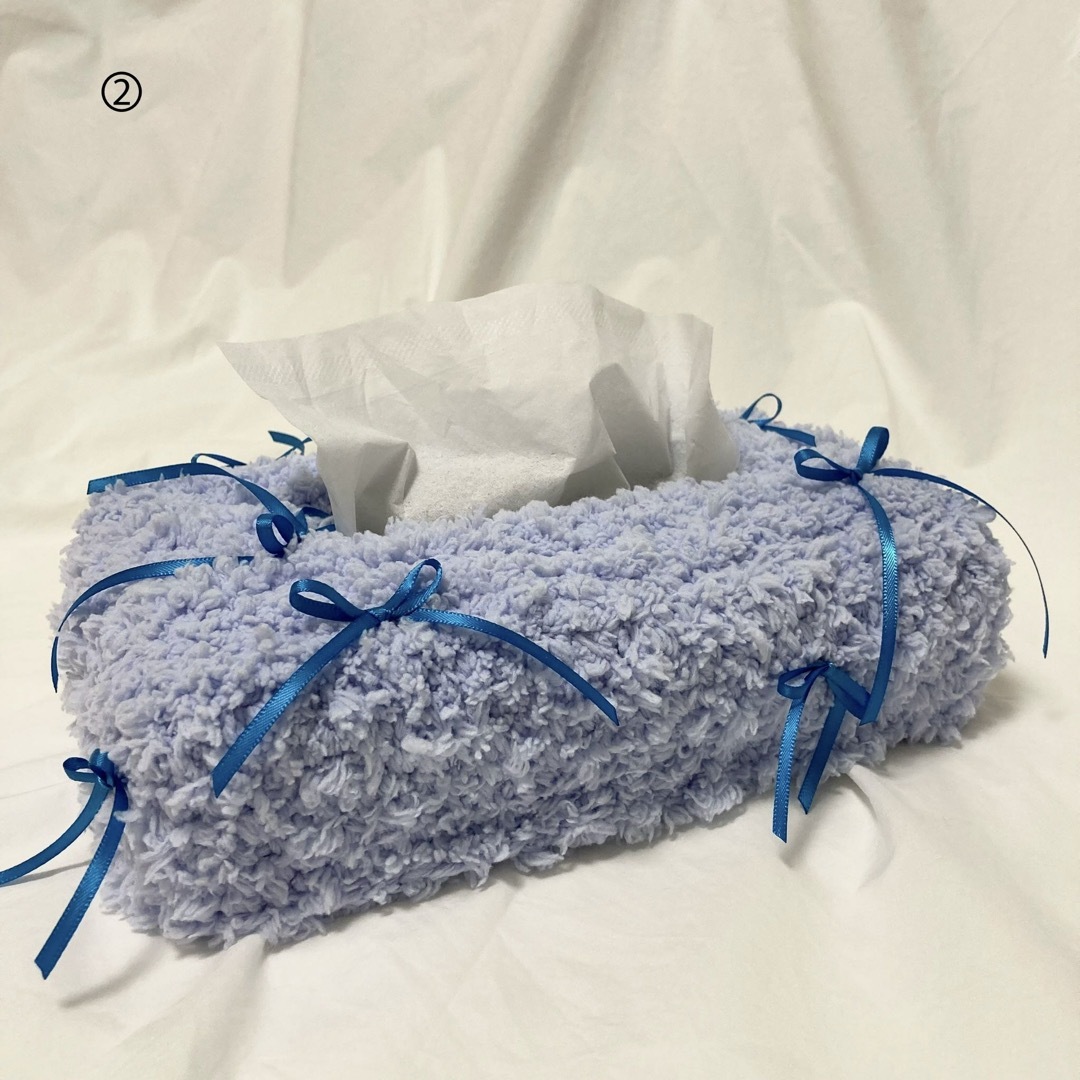 かぎ針編み ハンドメイド リボン付き ティッシュケース,ティッシュカバー ハンドメイドの生活雑貨(雑貨)の商品写真