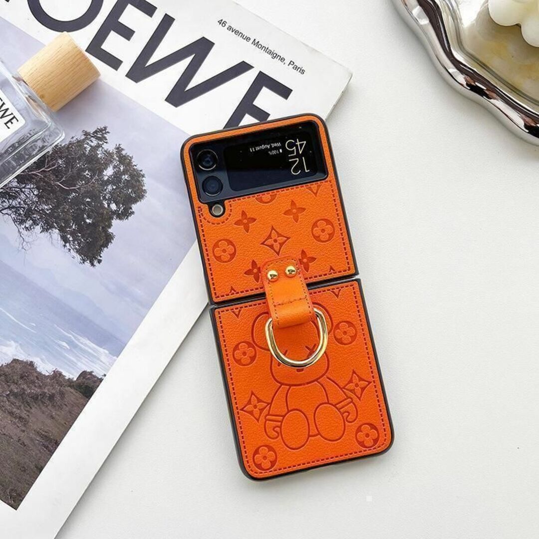 Galaxy Z Flip5 5G ケース オレンジ リング カバー レザー スマホ/家電/カメラのスマホアクセサリー(Androidケース)の商品写真