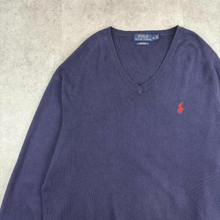 ポロラルフローレン(POLO RALPH LAUREN)のポロラルフローレン　刺繍ポニー　Vネック　ニット　古着　ネイビー　XL(ニット/セーター)