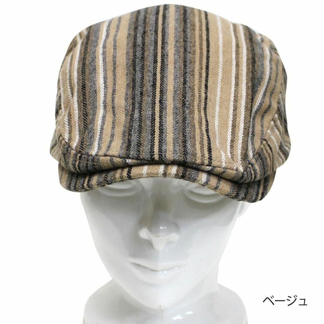 帽子 ハンチング メンズ 秋冬 ハンチング ウール ストライプ ベージュ メンズの帽子(ハンチング/ベレー帽)の商品写真