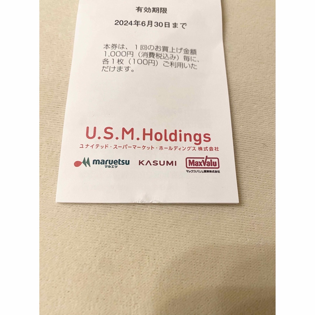 USMH 株主優待券　マルエツ　3000円分 チケットの優待券/割引券(その他)の商品写真